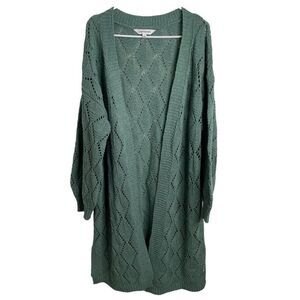 Davi & Dani Womens Cardigan L Oversized Open Weave Side Slit Duster Cottagecore